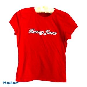 Tommy Hilfiger Sporty Tommy Jeans Preppy Pop of Color‎ Red Rhinestone Tee L